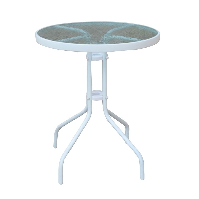 BALENO Τραπέζι Κήπου - Βεράντας, Μέταλλο Βαφή Άσπρο, Γυαλί Tempered