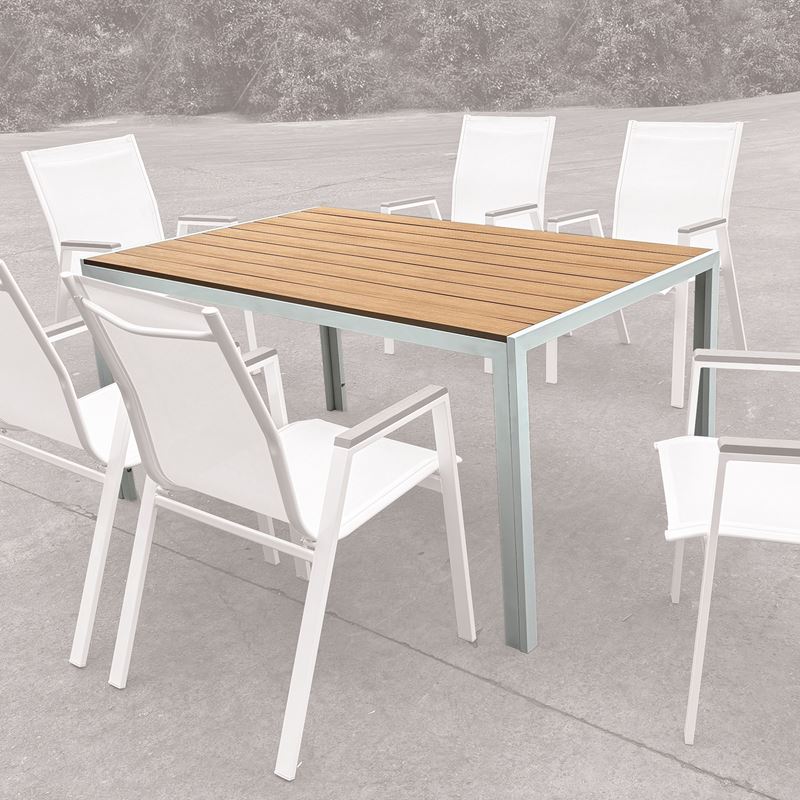 VIRNA Τραπέζι Κήπου-Βεράντας, Μέταλλο Βαφή Άσπρο, Polywood Φυσικό