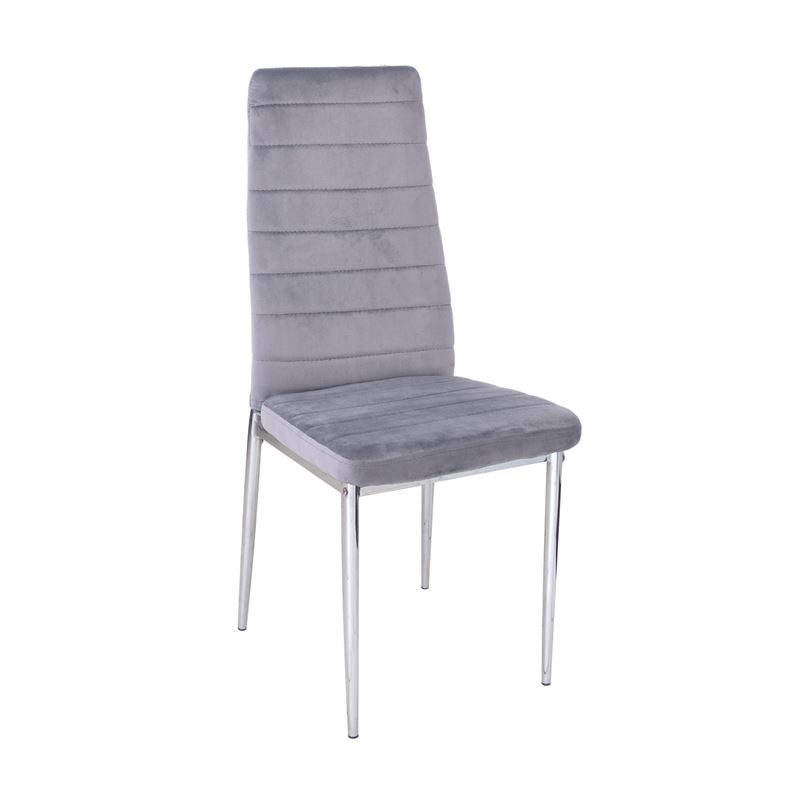 JETTA Καρέκλα Tραπεζαρίας - Μέταλλο Χρώμιο, Ύφασμα Velure Γκρι, Full K/D - Συσκ.4