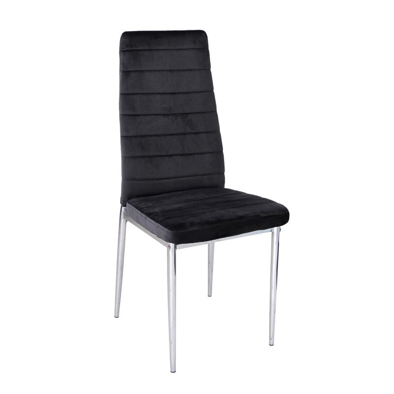 JETTA Καρέκλα Tραπεζαρίας - Μέταλλο Χρώμιο, Ύφασμα Velure Μαύρο, Full K/D -Συσκ.4