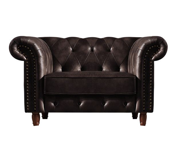 CHESTERFIELD Πολυθρόνα Σαλονιού - Καθιστικού, Ύφασμα Leather Air, Χρώμα Σκούρο Καφέ