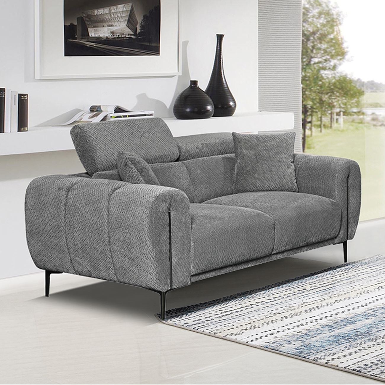 SEVILLE Kαναπές 2Θέσιος Σαλονιού - Καθιστικού, Teddy Ύφασμα Σκούρο Γκρι SEVILLE Kαναπές 2Θέσιος Σαλονιού - Καθιστικού, Teddy Ύφασμα Σκούρο Γκρι