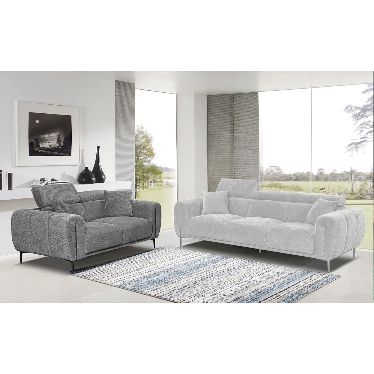 SEVILLE Kαναπές 2Θέσιος Σαλονιού - Καθιστικού, Teddy Ύφασμα Σκούρο Γκρι SEVILLE Kαναπές 2Θέσιος Σαλονιού - Καθιστικού, Teddy Ύφασμα Σκούρο Γκρι