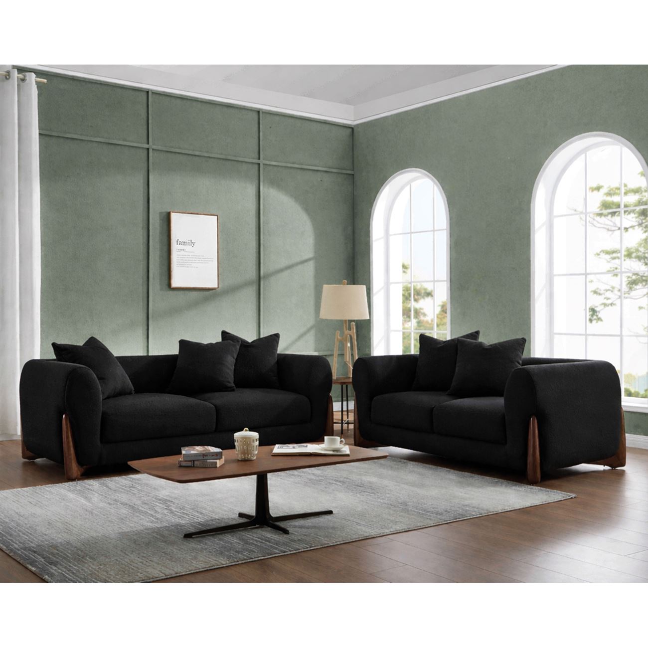 Lounge Set KANSAS Sofa Set (2+3) Teddy Black Fabric